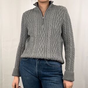 Croft & Barrow Grey Cable Knit Braided Half Zip Sweater